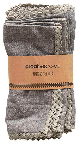 Creative Co-op 18" Square Cotton Lace (Set of 4) Napkins, Charcoal, 4 Count