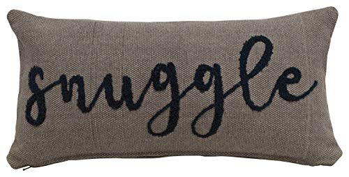 Creative Co-op Snuggle Embroidered Rectangle Cotton Lumbar Pillow, Navy