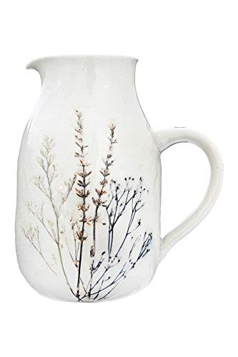 Creative Co-op 32 oz. Stoneware Debossed Floral Reactive Crackle Glaze Finish (Each One Will Vary) Pitcher, Size, Tan