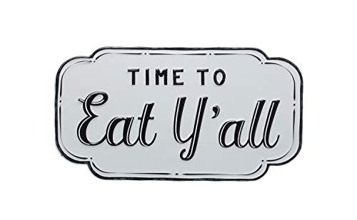 Creative Co-op 15.75" W Embossed Time to Eat Y'all Enameled Metal Wall Décor, White