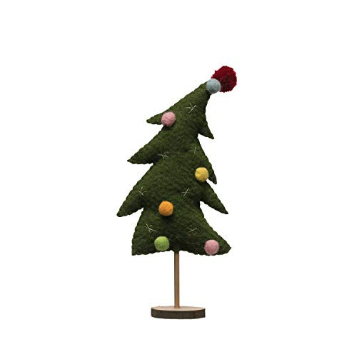 Creative Co-op Wool Felt Poms on Wood Base Trees, Green