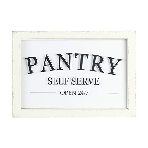 Creative Co-op Distressed Wood Framed Pantry Sign Wall Decor, White