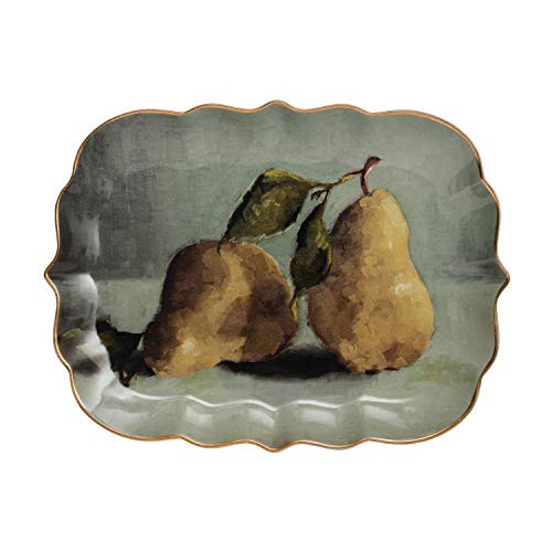 Creative Co-op Stoneware Pear Image Platter, Grey