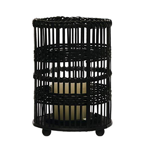 Creative Co-op Black Rattan & Bamboo Candle Holder