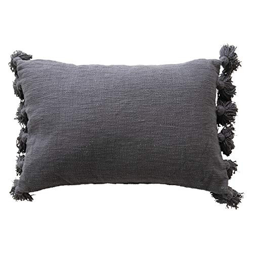 Creative Co-op Lumbar Midnight Blue w/Tassels Cotton Slub Pillow