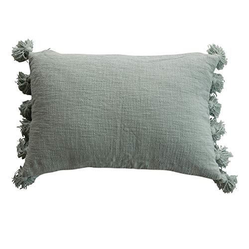 Creative Co-op Lumbar Aqua w/Tassels Cotton Slub Pillow