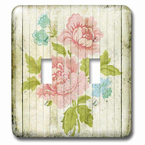 3dRose LSP_192816_2 Pink Flowers on Faux Image of Wood Double Toggle Switch