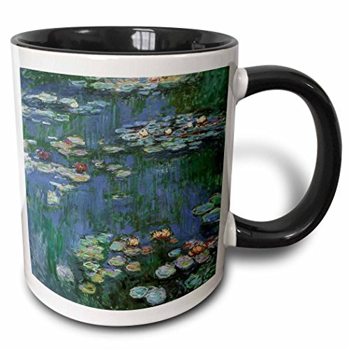 3dRose 126496_4 Waterlilies by Claude Monet Impressionist Ceramic Mug, 11 oz, Black/White