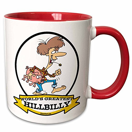 3dRose 103252_5 Funny Worlds Greatest Hillbilly Cartoon Ceramic Mug, 11oz, Red/White