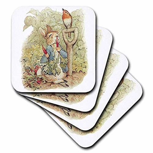 3dRose CST_110164_1 Peter Rabbit in The Garden-Vintage Art-Soft Coasters, Set of 4