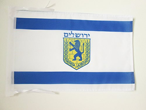 AZ FLAG Jerusalem Flag 18'' x 12'' Cords - Jerusalem in Israel Small Flags 30 x 45cm - Banner 18x12 in