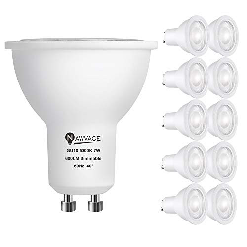 GU10 LED Light Bulbs Daylight 5000K Dimmable 7W 600LM 60W Halogen Replacement, 40 Degree Spotlight Beam Angle, Recessed Track Lighting Bulbs 10-Pack GU10 LED Light Bulbs Daylight 5000K Dimmable 7W 600LM 60W Halogen Replacement, 40 Degree Spotlight Beam Angle, Recessed Track Lighting Bulbs 10-Pack