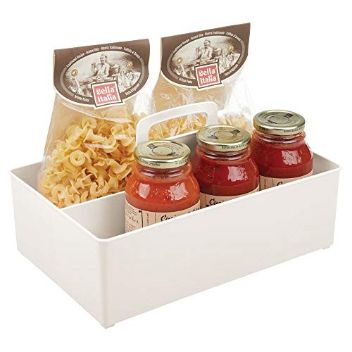 mDesign Plastic Portable Storage Organizer Kitchen Caddy Tote, Divided Basket Bin with Handle for Ketchup, Mustard, Napkins, Condiments, Sauces - Store in Cabinets, Countertops - Cream/Beige