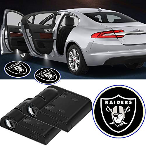 2pcs Fit for NFL Las Vegas Raiders Wireless Car Door Logo LED Welcome Laser Projector Light,Rugby Team Logo Ghost Shadow Car Door Light Lamp Fit for All Brands of Cars.(for Oakland Raiders)