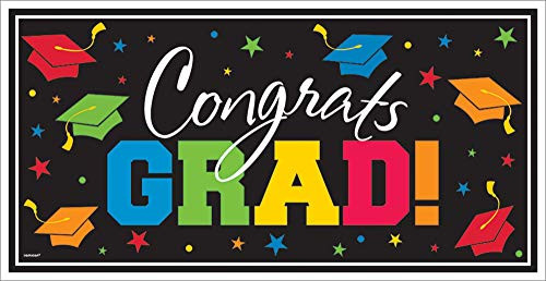 Congrats Grad Large Plastic Rectangular Banner - 1 pc