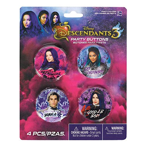 amscan Assorted Kids Pin Buttons with Descendants 3 Design- 4 pcs.