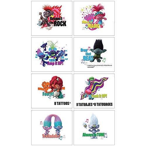 amscan Assorted Trolls World Tour Temporary Tattoos- 8 pcs.