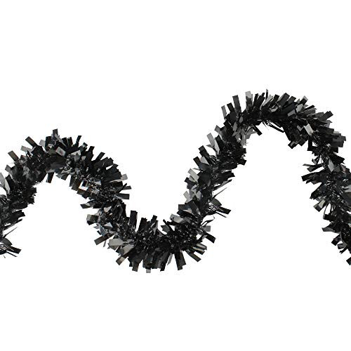 Northlight Wide Cut Black Tinsel Garland-50 feet Unlit Halloween Decorations