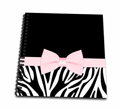 3dRose db_128501_1 Black and White Zebra with Pretty Pink Printed Bow Drawing Book, 8 by 8-Inch