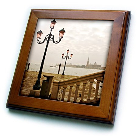 3dRose ft_82116_1 Ornate Lamposts Near The Water, Venice, Italy EU16 KPI0035 Kristin Piljay Framed Tile, 8 by 8-Inch