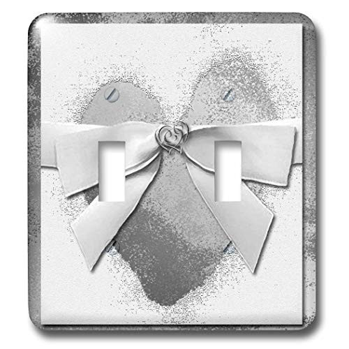 3dRose lsp_23877_2 Silver Hearts On Silver Heart with Bow Double Toggle Switch
