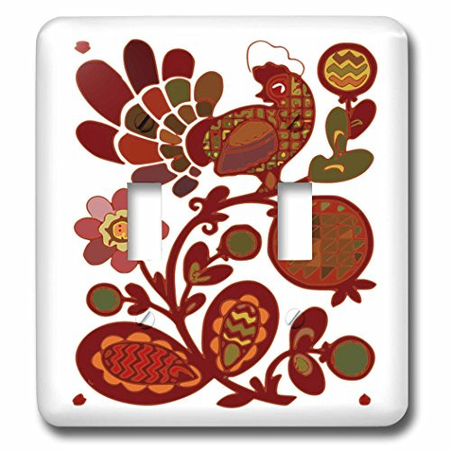 3dRose lsp_60636_2 Folk Art with Red Rooster N Floral Double Toggle Switch