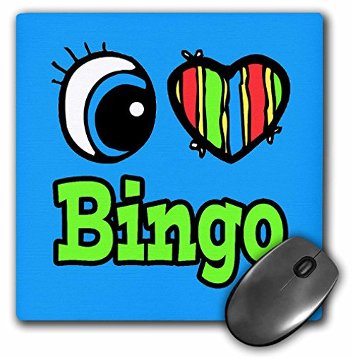3dRose Mouse Pad Bright Eye Heart I Love Bingo - 8 by 8-Inches (mp_105877_1)