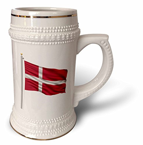 3dRose Denmark on a Flag Pole Over White Danish-Stein Mug, 18oz (STN_157142_1), 22oz