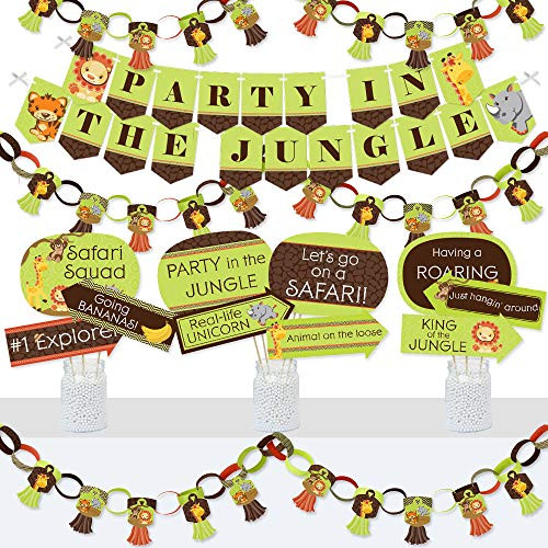 Big Dot of Happiness Funfari - Fun Safari Jungle - Banner and Photo Booth Decorations - Baby Shower or Birthday Party Supplies Kit - Doterrific Bundle