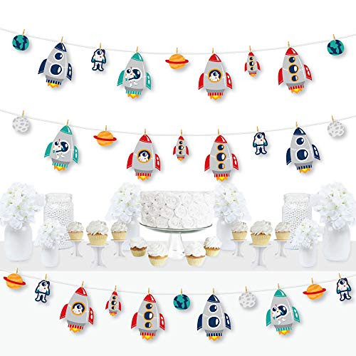 Big Dot of Happiness Blast Off to Outer Space - Rocket Ship Baby Shower or Birthday Party DIY Decorations - Clothespin Garland Banner - 44 Pieces