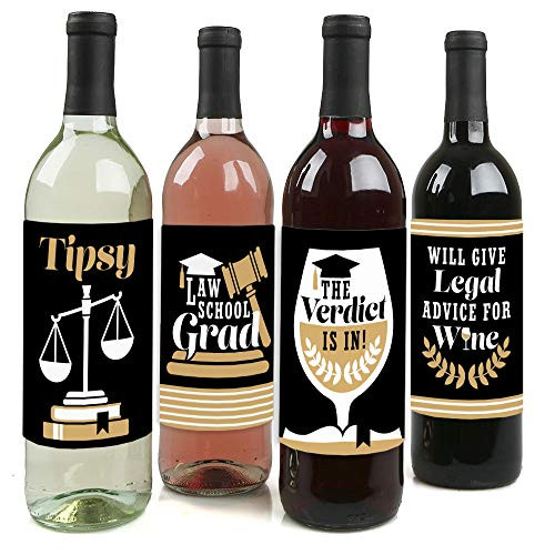 Big Dot of Happiness Law School Grad - Future Lawyer Graduation Party Decorations for Women and Men - Wine Bottle Label Stickers - Set of 4