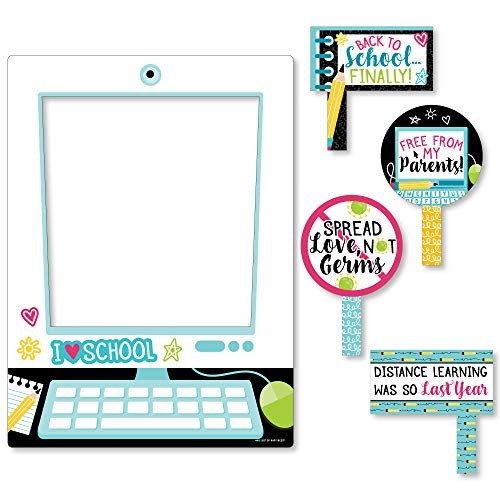Big Dot of Happiness Goodbye Distance Learning - Back to School Classroom Decorations Selfie Photo Booth Picture Frame and Props - Printed on Sturdy Material