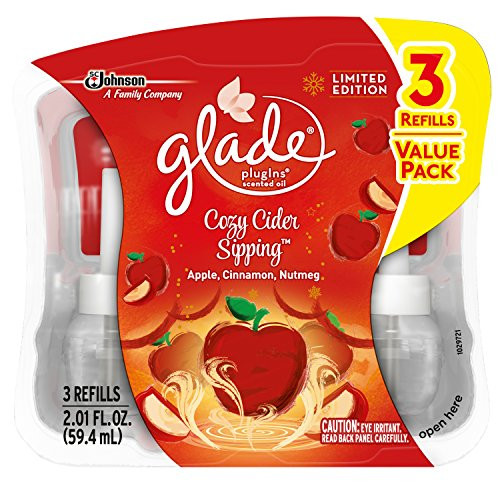 Glade PlugIns Scented Oil Air Freshener Refill, Cozy Cider Sipping, 3 Refills, 2.01 fl oz