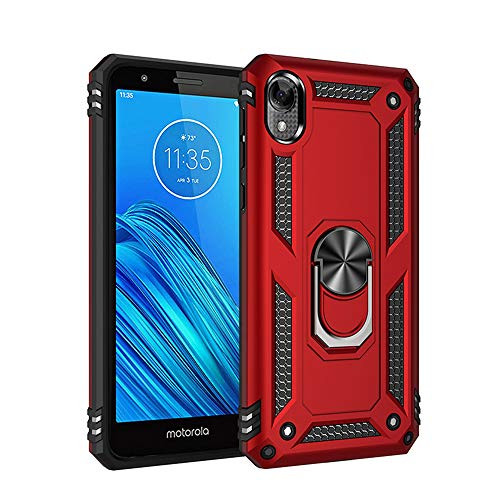 CAREDOCTOR Fit for Motorola E6 Case, Military Grade 15ft. Drop Tested Protective Case with Kickstand & Attached to Car Holder (Red)