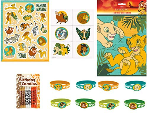 Lion King Party Favor Bundle for Kids Birthday Parties! Includes: Loot Bags, Tattoos, Stickers, Stretchy Bracelets, and Candles Lion King Party Favor Bundle for Kids Birthday Parties! Includes: Loot Bags, Tattoos, Stickers, Stretchy Bracelets, and Candles