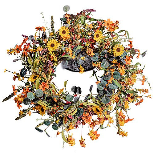 J'FLORU Fall Floral Wreath,24Artificial Autumn Wreath Daisy and Lavender Wreath for Front Door Home Farmhouse Decor and Thanksgiving Harvest Festival Celebration J'FLORU Fall Floral Wreath,24Artificial Autumn Wreath Daisy and Lavender Wreath for Front Door Home Farmhouse Decor and Thanksgiving Harvest Festival Celebration