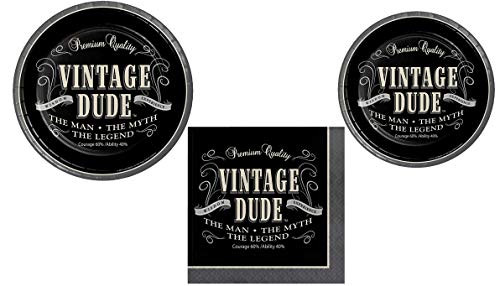 Vintage Dude Party Bundle for 8 Guests | Includes 8 Dinner, 8 Dessert Plates and 16 Napkins