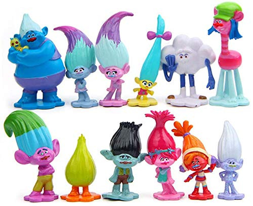 12pcs Trolls Doll Cake Toppers, Mini Trolls Action Figures Birthday Cake Topper Cupcake Topper, Children Troll Toys, Troll Cake Decoration for Kids Birthday Baby Shower Troll Theme Party Supplies
