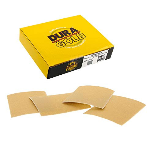 Dura-Gold - Premium - 150 Grit Gold - 1/4 Sheet Hook & Loop Sandpaper 5.5" x 4.5" - For Automotive & Wookworking Palm Sanders - Box of 25