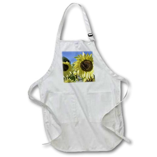 3dRose apr_37547_2 Yellow Garden of Sunflowers Flowers Floral Photography Medium Length Apron with Pouch Pockets, 22 by 24-Inch