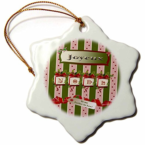 3dRose orn_130903_1 Joyeux Noel with Red Bows and Pine Swag, to My Father in Law-Snowflake Ornament, 3-Inch, Porcelain