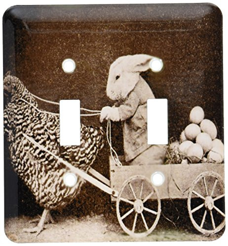 3dRose lsp_37253_2 Victorian Photo Rooster Pulling Bunny Double Toggle Switch