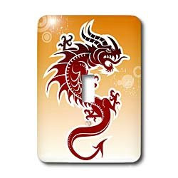 3dRose lsp_62464_1"Asian Dark Red Dragon On Orangy Background Single Toggle Switch, Multicolor
