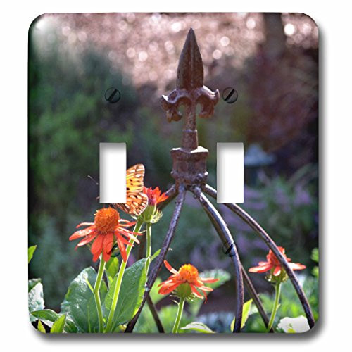 3dRose lsp_77085_2"A Gulf Fritillary Butterfly on a cast iron garden sculpture Double Toggle Switch