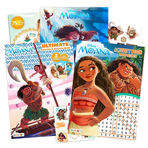 Disney Moana Coloring and Activity Book Super Set -- 3 Moana Books, Over 30 Moana Stickers and Bonus Temporary Tattoos (Moana Party Supplies)