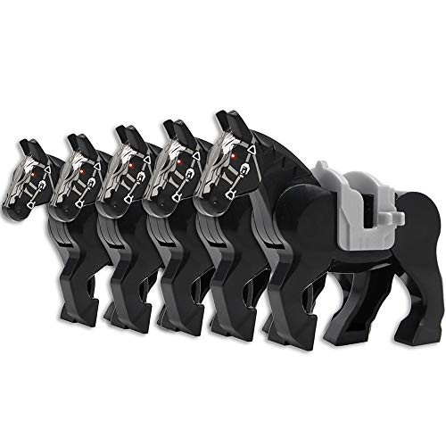Feleph Black Horse Building Blocks Sets Toys Knight Animals Figures Medieval Rider Horses Saddles Bricks Toy 5pcs Compatible with Major Brands