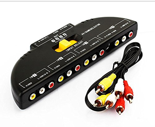 RCA Splitter with 4-Way Audio, Video RCA Switch Box + RCA Cable,4 Way Port Splitter RCA Audio Video AV Switch Box Game Selector (4 in 1 Out- B)