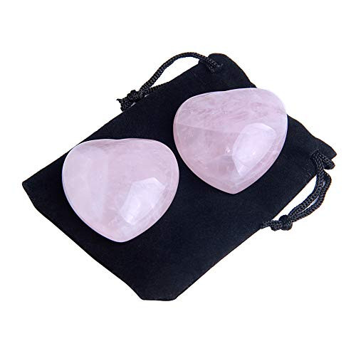 TGS Gems Natural Rose Quartz Heart Stones-Reiki Healing Crystal Rose Quartz Heart Shaped Stones, Set of 2