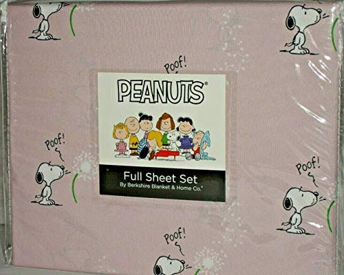 Peanuts Snoopy Spring Pink Full Sheet Set Berkshire Wishing on Dandelions Poof!