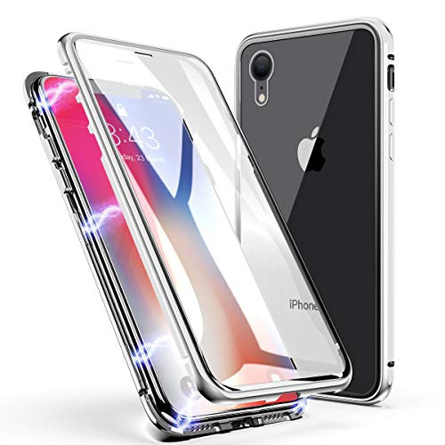 iPhone XR Case, ZHIKE Magnetic Adsorption Case Front and Back Tempered Glass Full Screen Coverage One-Piece Design Flip Cover [Support Wireless Charging] for Apple iPhone XR (Clear White)